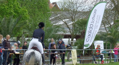 Pferde und Reiterinnen auf dem Reitturnier