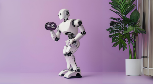 Roboter trainiert mit einer Hantel 