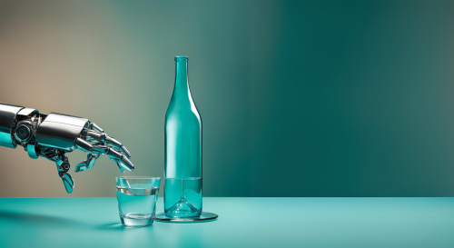 Roboterarm greift nach einer Wasserflasche